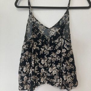 Forever 21 sleeveless blouse crop top black white floral size large